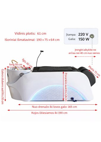 Head Spa lova, galvos SPA įranga, plaukų plovimo lova, galvos odos procedūrų įranga, Head Spa krėslas, galvos masažo įranga