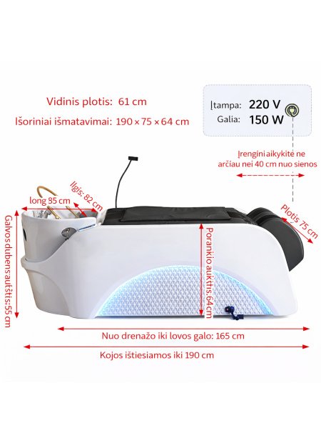 Head Spa lova, galvos SPA įranga, plaukų plovimo lova, galvos odos procedūrų įranga, Head Spa krėslas, galvos masažo įranga